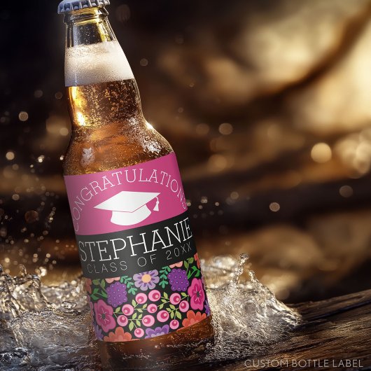 Gefeliciteerd Afstuderen Afstuderen Girly Flowers Bier Etiket