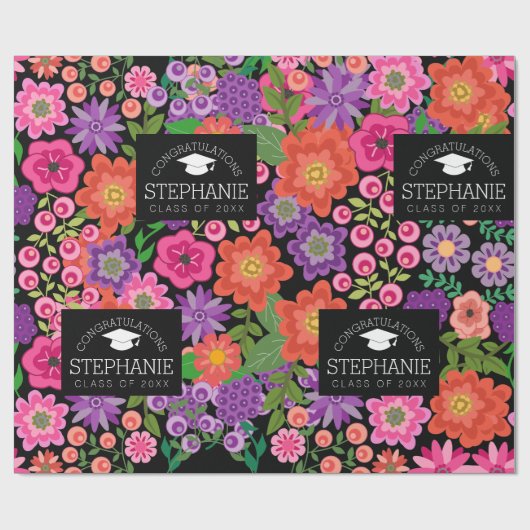 Gefeliciteerd Afstuderen Afstuderen Girly Flowers Cadeaupapier (Vlak)