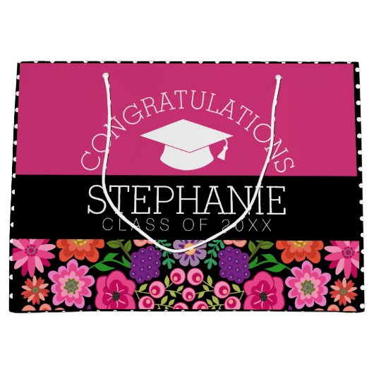 Gefeliciteerd Afstuderen Afstuderen Girly Flowers Large Cadeautasje (Voorkant)
