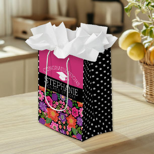 Gefeliciteerd Afstuderen Afstuderen Girly Flowers Medium Cadeauzakje