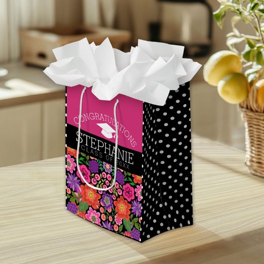 Gefeliciteerd Afstuderen Afstuderen Girly Flowers Medium Cadeauzakje