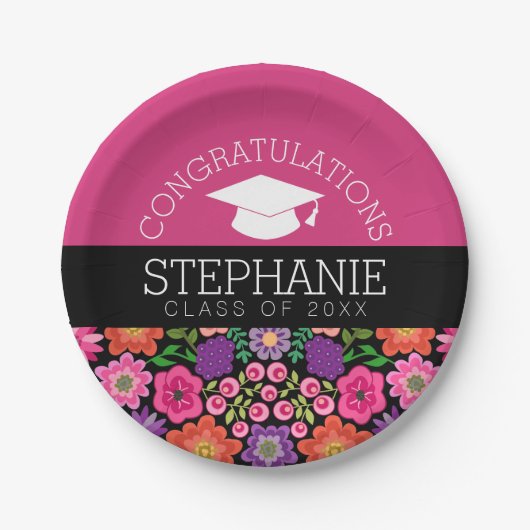 Gefeliciteerd Afstuderen Afstuderen Girly Flowers Papieren Bordje (Voorkant)