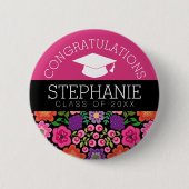 Gefeliciteerd Afstuderen Afstuderen Girly Flowers Ronde Button 5,7 Cm (Voorkant)