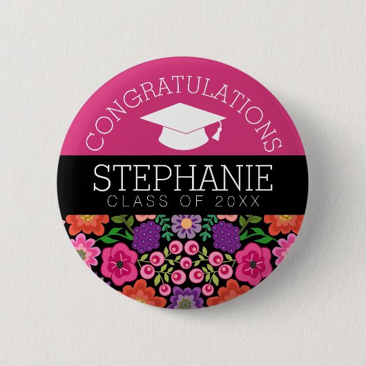 Gefeliciteerd Afstuderen Afstuderen Girly Flowers Ronde Button 5,7 Cm (Voorkant)
