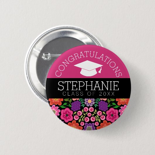 Gefeliciteerd Afstuderen Afstuderen Girly Flowers Ronde Button 5,7 Cm (Voorkant /achterkant)