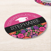 Gefeliciteerd Afstuderen Afstuderen Girly Flowers Ronde Kartonnen Onderzetter (Gebogen)