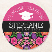 Gefeliciteerd Afstuderen Afstuderen Girly Flowers Ronde Kartonnen Onderzetter (Voorkant)