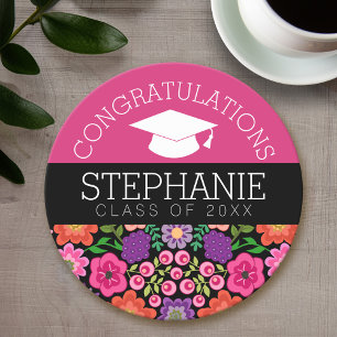 Gefeliciteerd Afstuderen Afstuderen Girly Flowers Ronde Kartonnen Onderzetter