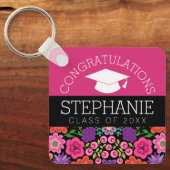 Gefeliciteerd Afstuderen Afstuderen Girly Flowers Sleutelhanger (Voorkant)