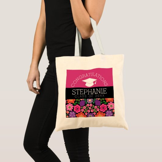 Gefeliciteerd Afstuderen Afstuderen Girly Flowers Tote Bag (Voorkant (product))