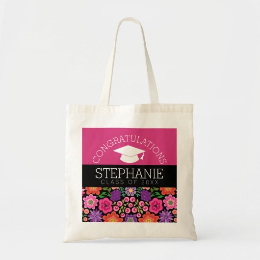 Gefeliciteerd Afstuderen Afstuderen Girly Flowers Tote Bag (Voorkant)