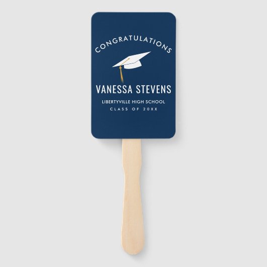 Gefeliciteerd Afstuderen Afstuderen Navy Modern Handwaaier (Achterkant)