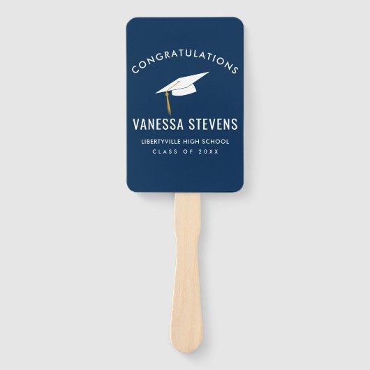 Gefeliciteerd Afstuderen Afstuderen Navy Modern Handwaaier (Voorkant)