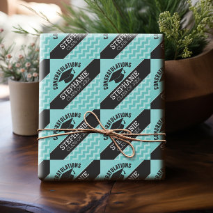 Gefeliciteerd Afstuderen - Aqua Black Afstuderen Cadeaupapier