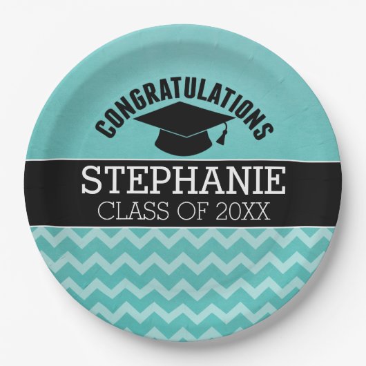 Gefeliciteerd Afstuderen - Aqua Black Afstuderen Papieren Bordje (Voorkant)