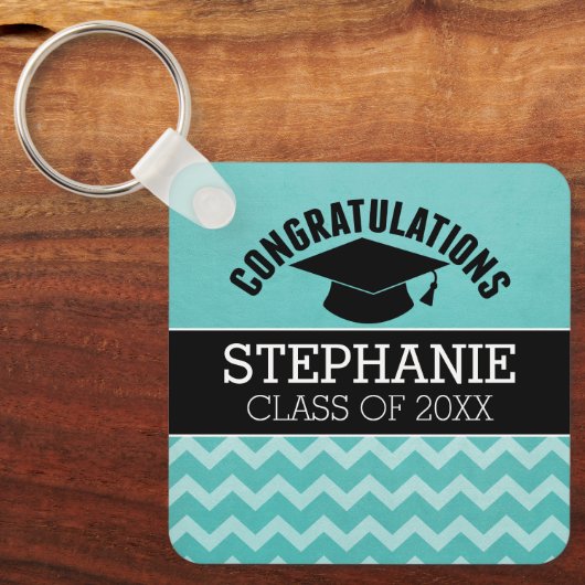Gefeliciteerd Afstuderen - Aqua Black Afstuderen Sleutelhanger (Voorkant)