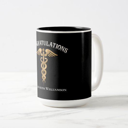 Gefeliciteerd Afstuderen Artsenarts Tweekleurige Koffiemok (Voorkant rechts)