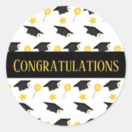 Gefeliciteerd Afstuderen ballons Pet Patroon Ronde Sticker