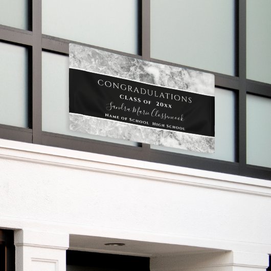 Gefeliciteerd Afstuderen Banner met zwart-wit kris (Buitenkant Gebouw)