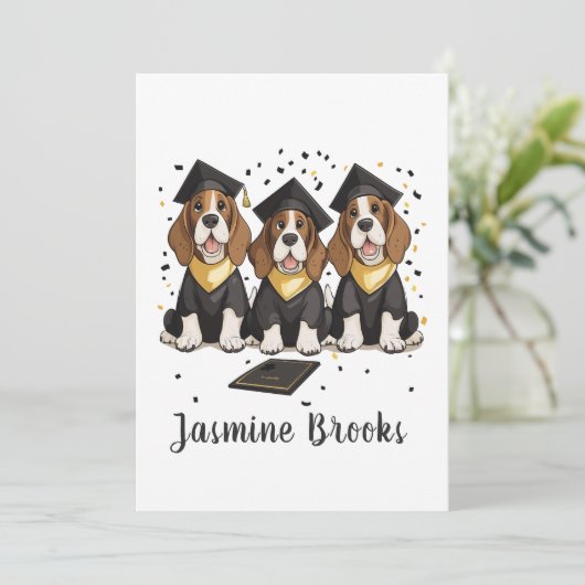 Gefeliciteerd Afstuderen Basset Hound Dogs Aankondiging (Staand voorkant)