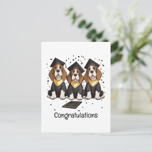 Gefeliciteerd Afstuderen Basset Hound Dogs Briefkaart (Staand voorkant)