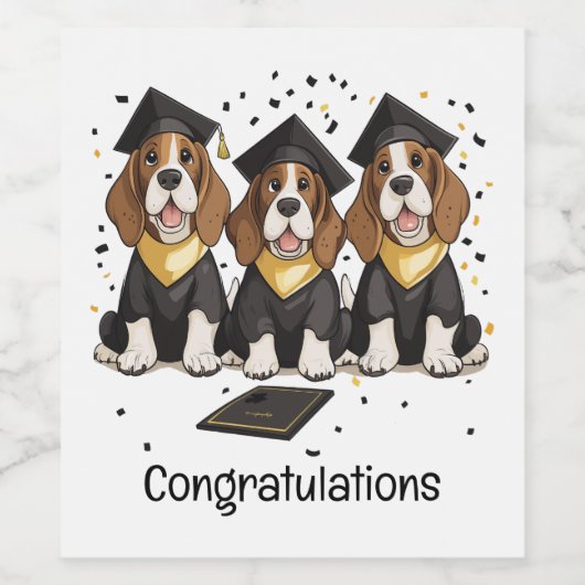 Gefeliciteerd Afstuderen Basset Hound Dogs Wijn Etiket (Enkel label)