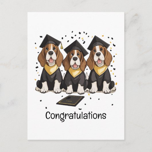 Gefeliciteerd Afstuderen Basset Hound Honden Briefkaart (Voorkant)