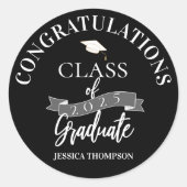 Gefeliciteerd Afstuderen Black Class of 2025 Afstu Ronde Sticker (Voorkant)