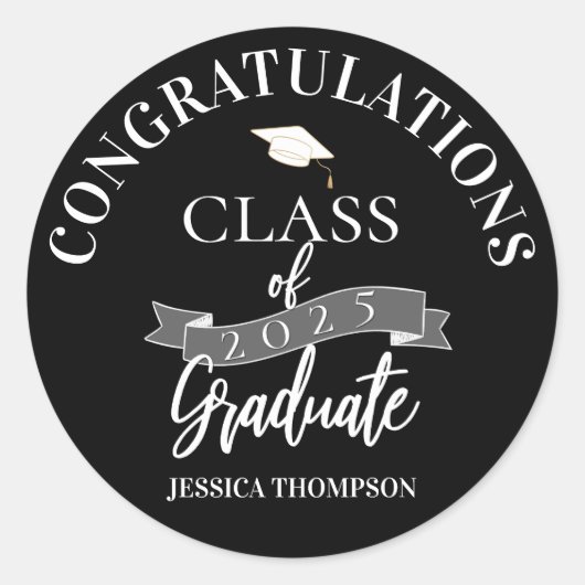 Gefeliciteerd Afstuderen Black Class of 2025 Afstu Ronde Sticker (Voorkant)