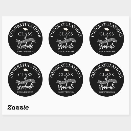 Gefeliciteerd Afstuderen Black Class of 2025 Afstu Ronde Sticker (Vel)