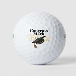 Gefeliciteerd Afstuderen Black en Gold met naam Golfballen