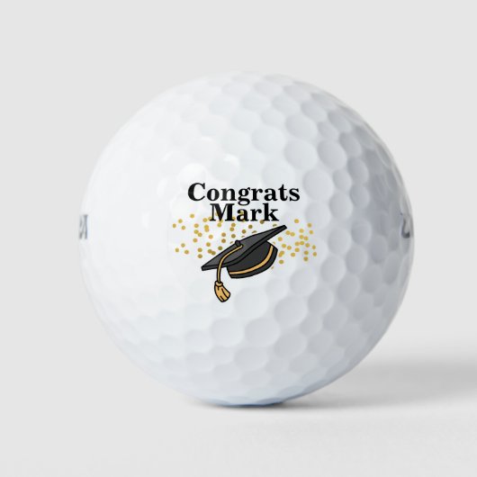 Gefeliciteerd Afstuderen Black en Gold met naam Golfballen (Voorkant)