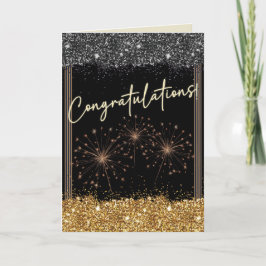 Gefeliciteerd Afstuderen Black & Gold Sparkle Kaart