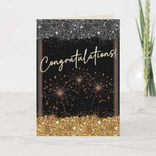 Gefeliciteerd Afstuderen Black & Gold Sparkle Kaart