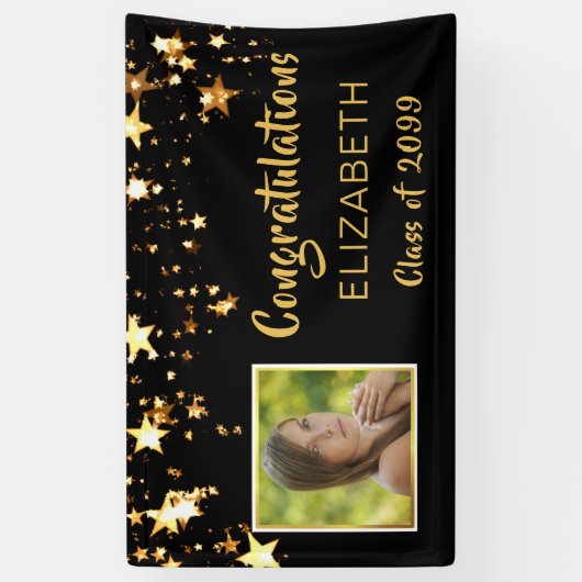 Gefeliciteerd Afstuderen Black & Gold Stars Foto Spandoek (Verticaal)