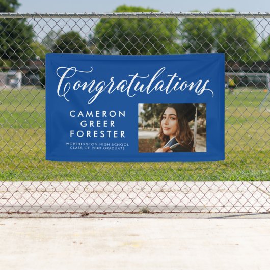 Gefeliciteerd afstuderen blauw afstuderen foto spandoek (Insitu)