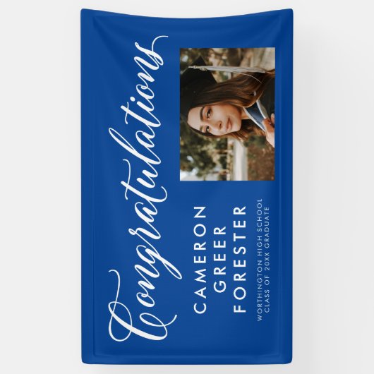 Gefeliciteerd afstuderen blauw afstuderen foto spandoek (Verticaal)
