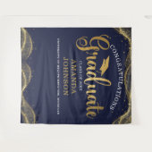 Gefeliciteerd Afstuderen Blauw Goud Afstuderen Wandkleed (Voorkant (horizontaal))