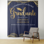 Gefeliciteerd Afstuderen Blauw Goud Afstuderen Wandkleed (In situ)