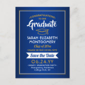 Gefeliciteerd Afstuderen Blauw & Goud Bewaar de da Aankondigingskaart (Voorkant)