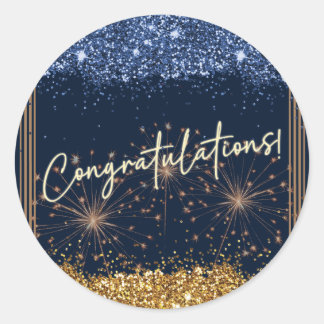 Gefeliciteerd Afstuderen Blauw & Goud Glans Ronde Sticker