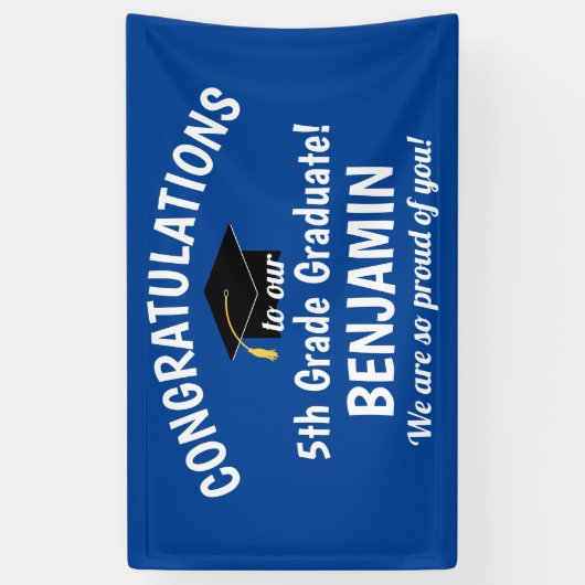 Gefeliciteerd, Afstuderen blauw van vijfde graad Spandoek (Verticaal)