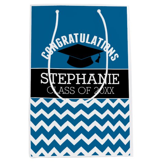 Gefeliciteerd Afstuderen - Blauw zwart Afstuderen Medium Cadeauzakje (Voorkant)