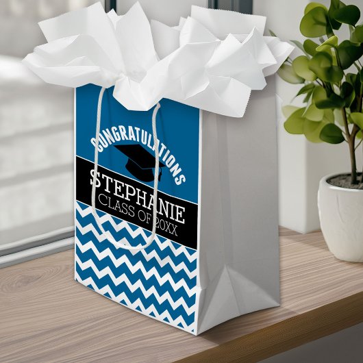 Gefeliciteerd Afstuderen - Blauw zwart Afstuderen Medium Cadeauzakje