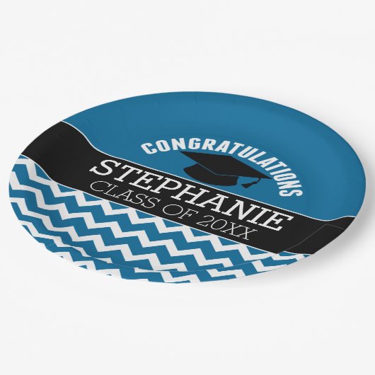 Gefeliciteerd Afstuderen - Blauw zwart Afstuderen Papieren Bordje (Gekanteld)