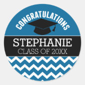 Gefeliciteerd Afstuderen - Blauw zwart Afstuderen Ronde Sticker (Voorkant)