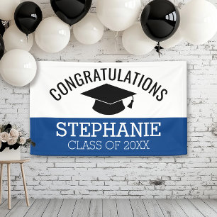 Gefeliciteerd Afstuderen - Blauw zwart Afstuderen Spandoek