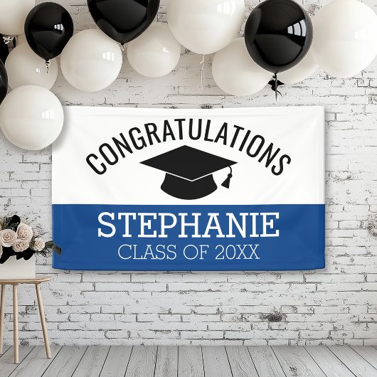 Gefeliciteerd Afstuderen - Blauw zwart Afstuderen Spandoek