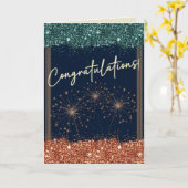 Gefeliciteerd Afstuderen Blauwgroen & Oranje Spark Kaart (Gele Bloem)