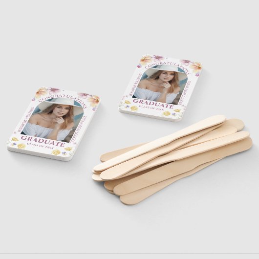 Gefeliciteerd afstuderen Bloemenfoto Stijlvol Handwaaier (Niet-gemonteerd)